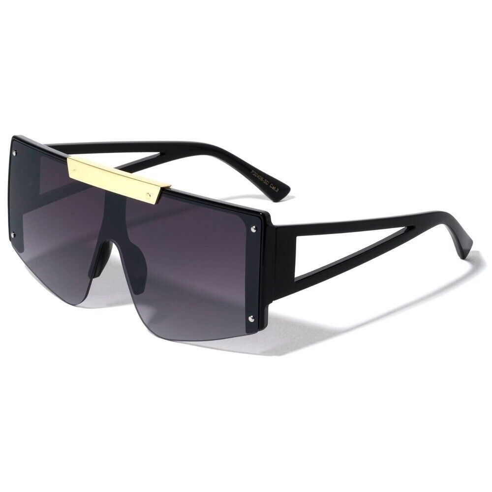 Shield Sunglasses Black Lens Flat Top Oversized Fashion Shades Designer Style